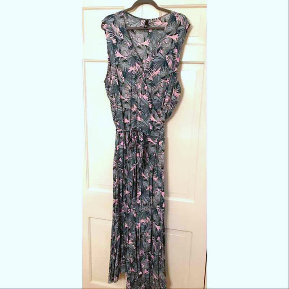 Navabi Manon Baptiste Palm Fronds Wrap Maxi Dress Plus Size 22 Tropical Resort